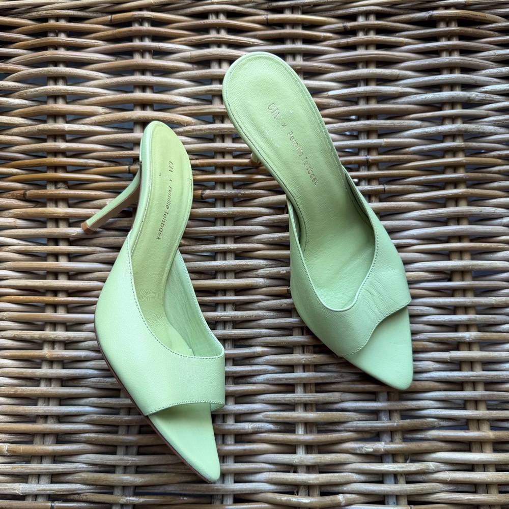 GIA BORGHINI Perni 04 Patent Heeled Open Pointed Toe Sandal Green Size 36.5 6.5